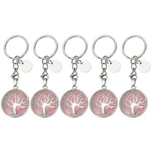 Wholesale tree life ring jewelry for sale - Group buy Natural PINK Quartz Gem Stone Tree of Life Keychain Key Ring Healing Amethyst Crystal Key Chain Jewelry