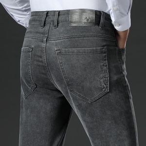 Men's Jeans BAO 2022 Spring Brand Fitted Straight Classic Embroidered Business Casual Slim Stretch High Waist Gray BlackMen's
