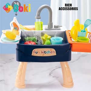 Doki Spielzeugküche Kinder Kinder Spülmaschine Spielzeug Simulation Waschbecken Wasserhahn zirkulierender Wasser Elektrische Waschungstisch Kinder Rollenspiel Spielzeug 220725