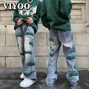 Streetwear High Street Men's Embroidery Fashion Vintage Y2K Clothes Jeans Straight Baggy Trousers Men Harajuku Pants Teenagers T220803