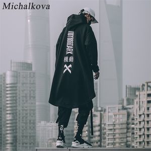 Michalkova Japon Kazak Erkek Büyük Boy Hoodies Uzun Pelerin Hip Hop Gotik Dış Giyim Streetwear Coat Harajuku Stil Erkek 220325 Tops