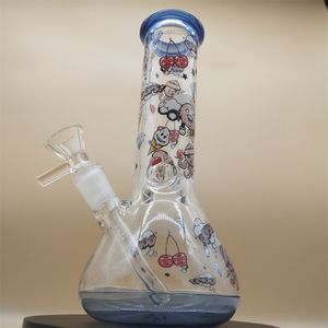 8 Inch Premium Blue Tip and bottom Anime Theme Frog Hookah Water Pipe Bong Glass Bongs With 14mm Downstem And Bowl 2 In 1
