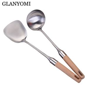 Long Handle Soup Ladle Spoon Turner Wall Hanging Stainless Steel Spatula Sauces Spoon Tableware Kitchen Cooking Utensils Tool 201118