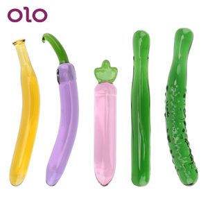 Olo Glass Anal Plug Banana Dildo Vegetable Vegetable Penis artificiale Plug di melanzane Erotico Dildos Sexy Toys per uomini donne