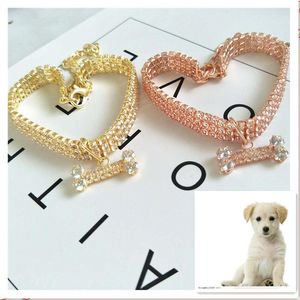 Dog Collars Leashes Pets Rhinestone Collar Cat Choker Products Fashion Accessories Pomeranian Luxury Necklace Suit for Chihuahua Teddy Pup