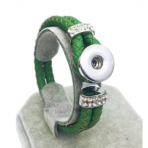 Charm armband rhinestones grossist original äkta läder 18mm snap -knapp armband utbytbara smycken för kvinnor män