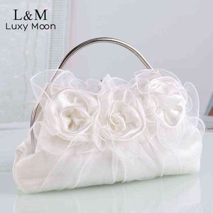 Evening Bags Designer Satin Purses and Handbags Women Flower Evening Bag Solid Luxury White Floral Bags Bride Day Clutches Dinner Bag X20r 220318