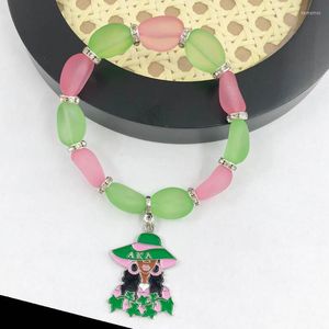 Beaded Strands Hand Made DIY Greek Sorority Pink Green ACRYLICS Frosted Beads Girl 1908 Charm Pendant Bracelet Jewelry Kent22