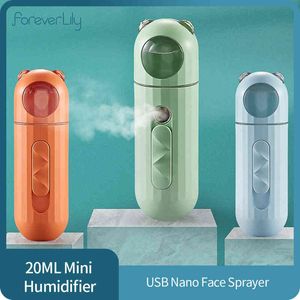 Mist Sprayer Mini 20ml Nano Portable Face Spray Facial Body Steamer Moisturizing Skin Care Humidifier With Blue LED Night Light 220505
