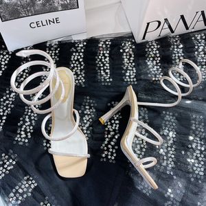 Rene Caovilla Embellished Top-quality Cleo Rhinestone Strass Stiletto Heels Sandals Evening Shoes Women High Heeled Luxury Designers Ankle Wraparound Zspw