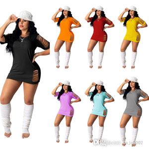 2022 Kvinnor Casual Dress Designer Sexig Burnt Flower Short Sleeve Midi Dresses Solid Color Skinny Packaged Hip Skirt Clubwear