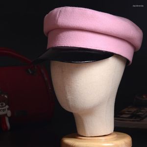 Berets Women's Ladies Real patent skórzana wełniana wełniana błyszcząca czarna brzegi wojskowe beret marynarka wojenna sboy armia/granatowe czapki/hatberets