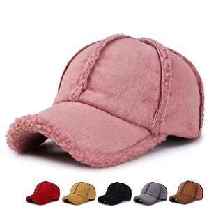 Bollm￶ssor Kvinnor Vinter Baseball Cap Wool Sheepskin Tjockna Varma solida f￤rgglada m￤n Casual Sports Trucker Korean Snapback Bone Capball