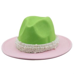 Kobiety Pearl Band Fedora Filt Hat Eleganckie Ladies Woolen Panama Trilby Formalna impreza Wedding Decompate Jazz Hat