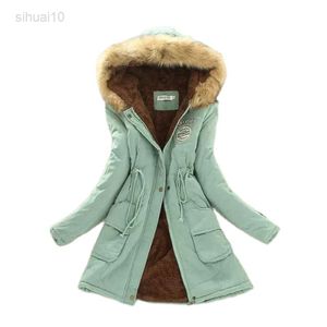 두껍게하는 파카 겨울 재킷 여성 후드 패드 패딩 자켓 암컷 겉옷 캐주얼 긴 슬림면 패딩 재킷 레이디 패션 L220725