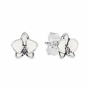 White Magnolia Stud örhängen med originallådan för Pandora 925 Sterling Silver Womens Gift Flowers Earring