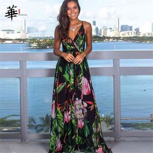 Boho Sommerkleid Frauen Mehrfarbig Vneck Maxikleid Lange Kleider für Frauen Plus Size Kleidung Sexy Party Frau Kleid Neue Roben 210401