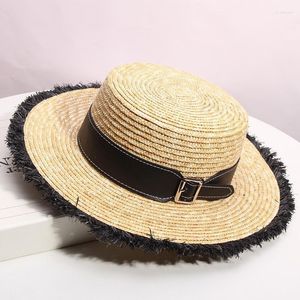 Geniş Memul Şapkalar Hasır Şapka Kadınlar İçin Hasır Şapka Güneş Boater Düz Retro Altın Örgülü Kadın Güneşlik Seyahat Plajı Chapeu Feminin Scot22
