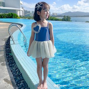 2022 children One-Pieces swimsuit baby Girls cute little Princess Lace embroider sunscreen fast drying swimwear INS kids tulle skirts bathing suit S2130