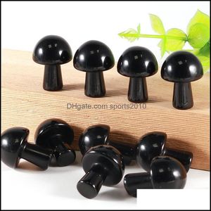 Arts And Crafts Arts Gifts Home Garden 20Mm Black Mini Mushroom Plant Statue Natural Stone Carving Decoration Crystal Dhe2E