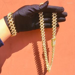Ketten Hip Hop 20mm 2 Stück Kit Iced Out voller Strass Herren Dornen Prong Cuban Link Armband Kette Halskette für Männer Frauen SchmuckKetten