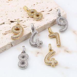 Pendant Necklaces Number 0-9 Charms Copper Micro Pave For Jewelry Making Gold Color Clear Rhinestone Necklace 1PC