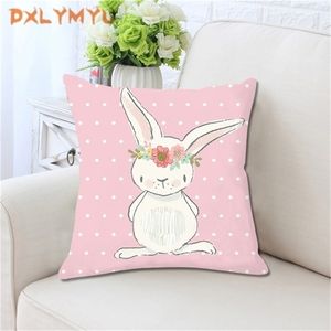 Cute Pink Rabbit Bunny Cartoon Animal Throw Pillow 45x45cm Nordic Plush Cushion Cuscino decorativo per divano Kids Room Decor 220406