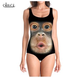 Est Fashion Animal Funny Monkey 3D Print Onepiece Badkläder Kvinnor Simning Baddräkt är ärmlös Sexig baddräkt 220617