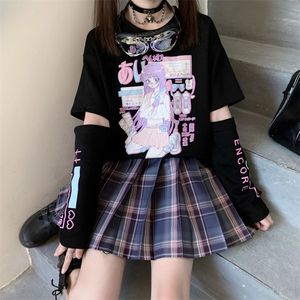 Japoński Anime T Shirt Z Długim Rękawem Top Zipper Usuwanie Tee JK Girl Cute Odzież Bawełniana Tshirt Kobiety Harajuku Cartoon Drukowane Topy 220321