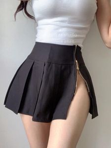Reißverschluss Süße Mädchen Sexy großhandel-Röcke koreanische Frauen Super würziges Mädchen Rock sexy Seite Reißverschluss Forked Short Plissee Mini School süße U199skirts