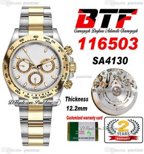 BTF Better Factory SA4130 Cronografo automatico Orologio da uomo Two Tone Yellow Gold Whtie Stick Dial 904L Oystersteel Bracciale Super Edition TH 12.2mm Puretime D4