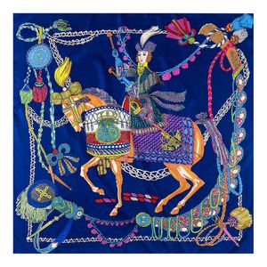 Manual Hand Rolled Twill Silk Scarf Women Retro Knight Print Square Scarves Echarpes Foulards Femme Wrap Bandana Hijab 90CM*90CM