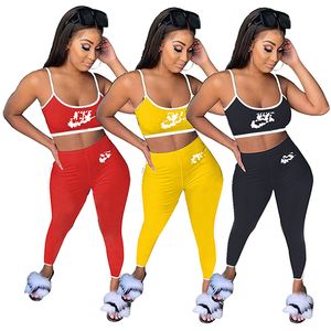Seksi Giysiler Tasarımcı Trailtsits Kıyafetler Kolsuz Jogging 2 Parça Set Legging Sportswear Tank Mahsul Üst Mektup Nakış Kadın Giyim K014