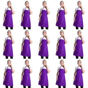 Aprons Purple Color Plain Bib Bk For Women Men Adtunisex With 2 Front Pockets amNmP