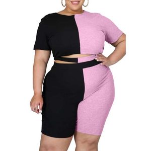 Women's Plus Size Tracksuits Two Piece Sets 3XL Casual Color Matching Outfit Clothes 2022 Summer Fashion Women Sexy T-shirt Short Pant SuitW