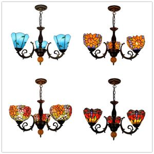 Pendant Lamps European Retro Mediterranean Creative Tiffany Stained Glass Rose Bedroom Restaurant Bar 3 Heads Chandelier LampsPendant