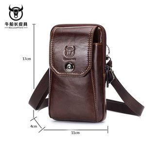 BULLCAPTAIN Genuine Leather Waist Pack Fanny Pack Belt Bag Phone Pouch Bags Travel Waist Pack Male Small Waist Bag Leather Pouch 201118