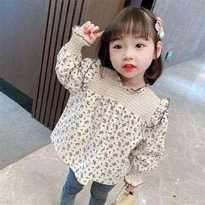 Shirts Floral Pattern Ruffles Kids Blouse Casual Style Clothes School For Girls 210412