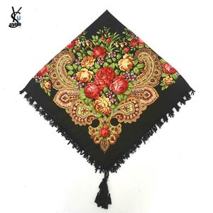 Fashion Russian Women Tassel Square Scarf Shawl Lady Printed Floral Short Headband Retro Cape Wrap 90 90cm Yg584