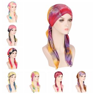 Durags Muslim Bandana Tie-dyed Long Tail Turban Milk Silk Pirate Hats Wigs Cap Outdoor Cycling Hat Men Women Skull Caps Headwear Headband Hair Accessories B4