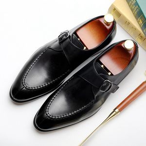 Designer-New Vintage Designer Man Wedding Shoes Genuine Leather Monk Strap Footwear Men's Round Toe Formal Dress Flats For Male