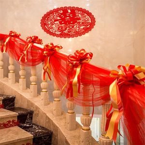 Festdekoration trappa ledstång bröllopsarrangemang ballong dra blomma gasväv trappuppsättning