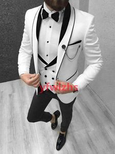 Wholesale white tuxedo dinner jacket resale online - Handsome White Groomsmen Shawl Lapel Groom Tuxedos Mens Wedding Dress Man Jacket Blazer Prom Dinner suits Jacket Pants Tie Vest W861
