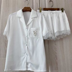 icclek pajamas for Women Shorts أنثى مثير الدانتيل Pajamas الصيف ساتان الحريري للملابس المنزلية القصيرة الأكمام للزوجة وصديقة 210713