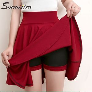 Surmiitro shorts kjolar kvinna sommar mode skola koreansk stil röd svart mini estetisk pläterad hög midja kjol kvinna 220317