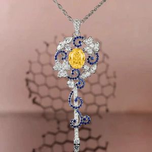 Pendant Necklaces Fashion Design Key Shape Necklace For Women Luxury Silver Color Bling Yellow Pink CZ Crystal Choker Party JewelryPendant