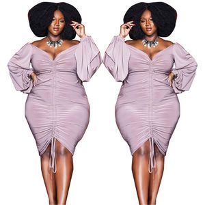 Women's Dress Sexy Bodycon Draped High Waist Vintage Purple Dresses Fall Long Sleeve Plus Size skirt Wholesale Drop 220511