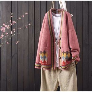 Sweater cardigan women's jacket loose Korean style lazy wind outside knit sweater autumn winter women 201225