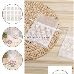 Borse portaoggetti Organizzazione domestica Housekee Garden Long-Lasting 20Pcs Pratico pizzo Flower Decor Dstring Gift Pouch White Mesh Bag Fine Workm