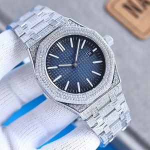 Zegarki ręcznie robione pełne diamenty zegarków Męskie automatyczne mechaniczne 41 mm ze stalowym szafirami z diamentami